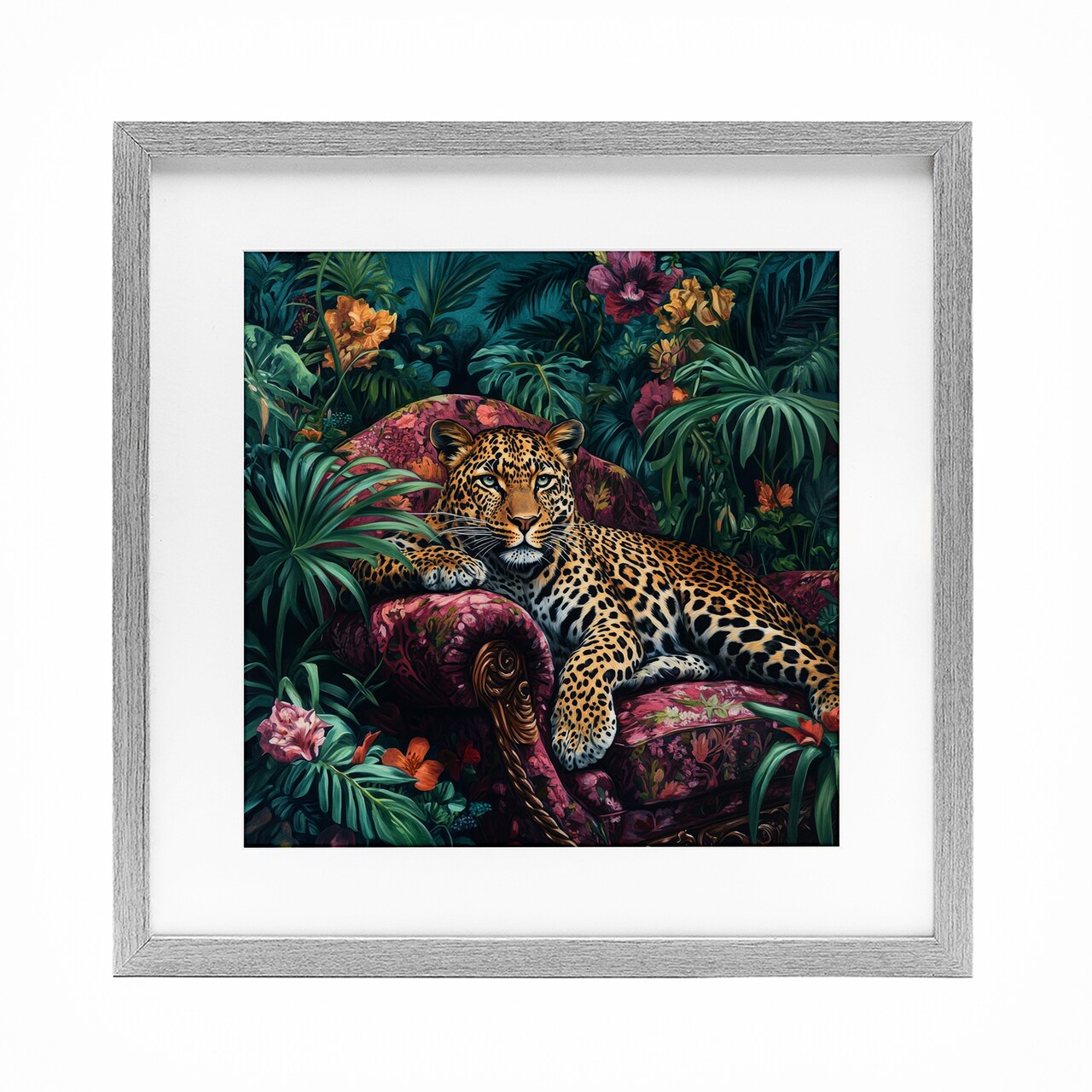 Stupell Industries Fashionable Leopard in Jungle Framed Print Under Glass, design by Petal Prints Design